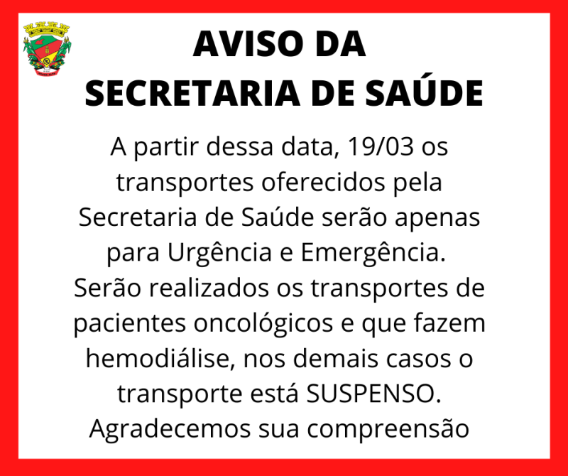 AVISO - TRANSPORTE DA SAÚDE